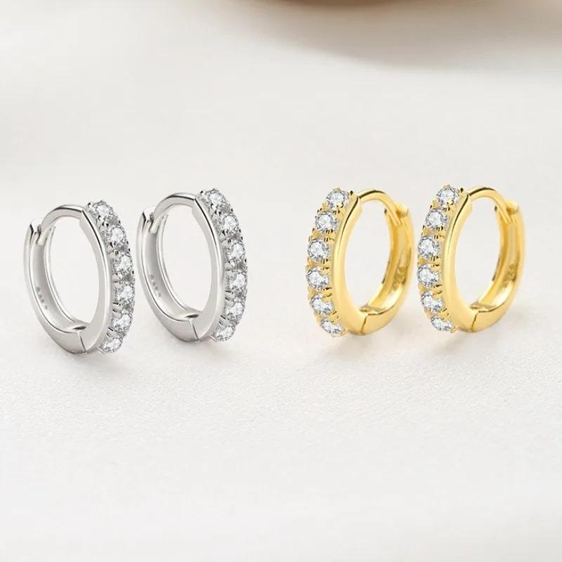 925 Silver Rhinestone Hoop Earrings for Women Exquisite Round Circle Earrings Minimalism Daily Wearing Fashion Jewelry