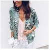 Women's Floral Print Stand Collar Zip Up Long Sleeve Casual Bomber Jacket Oversized Outerwear Coat