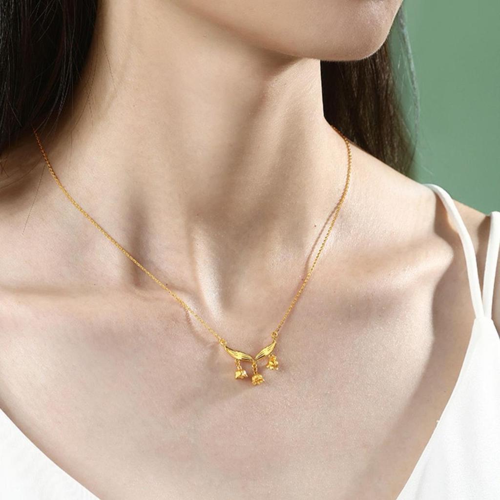 Maiglöckchen-Halskette: Vergoldter Kupferanhänger mit Imitation-Goldkette