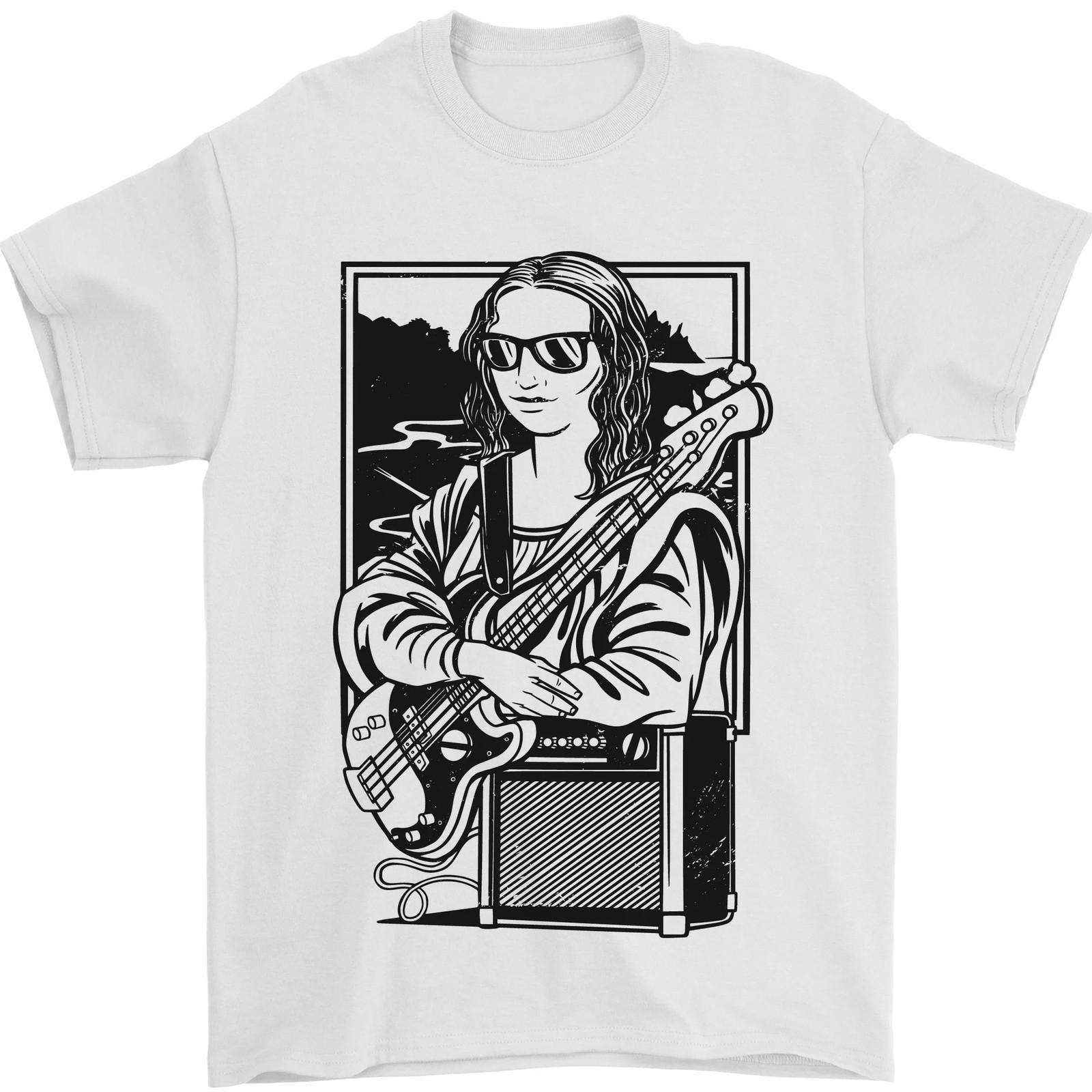 Electric Guitar Mona Lisa Rock Music Player Mens T-shirt Cotton XL