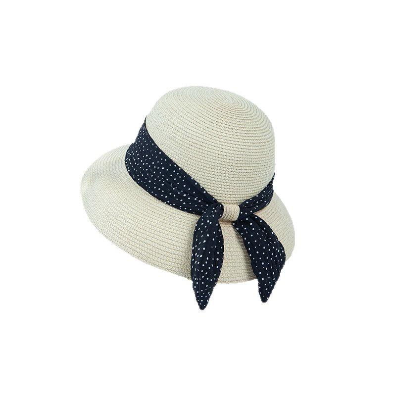 New Style Women's Summer Polka Dot Bow Basin Hat Basin Hat Large Brim Sun Protection Fisherman Hat Vacation Bucket Hat
