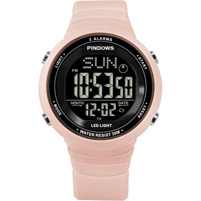 PINDOWS Women's Digital Sports Watch 30m Water Resistant LED Backlight 3 Alarms Stopwatch Countdown Timer