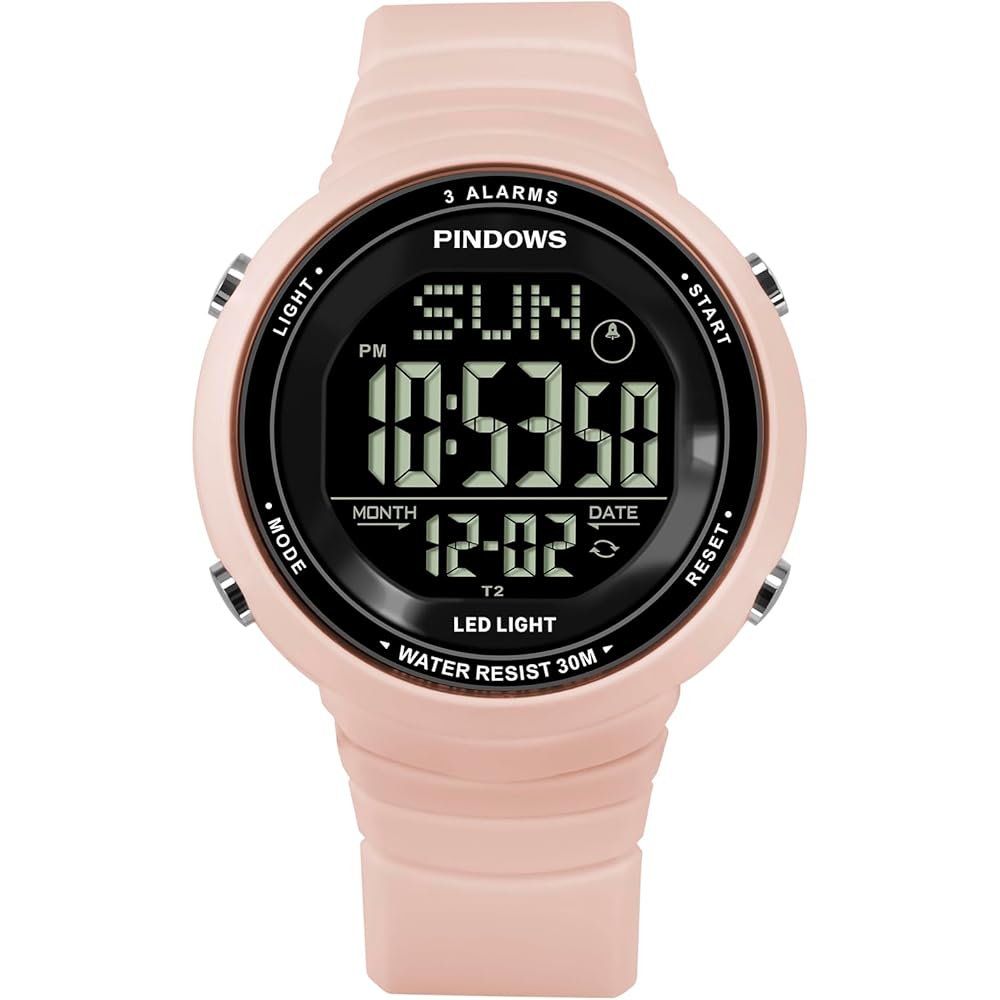 

PINDOWS Women s Digital Sports Watch 30m Water Resistant LED Backlight 3 Alarms Stopwatch Countdown Timer
