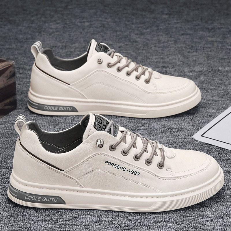Leather cowhide men's shoes board shoes new trend casual shoes versatile leather shoes men pedal white shoes men