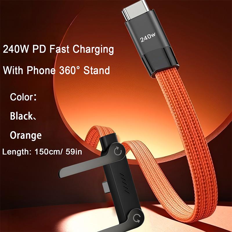 USB Type-C 240W Super Fast Charging Cable 2-in-1 Folding Holder For iPhone 15-17 Android Phone Charger Cable USB To C, C To C