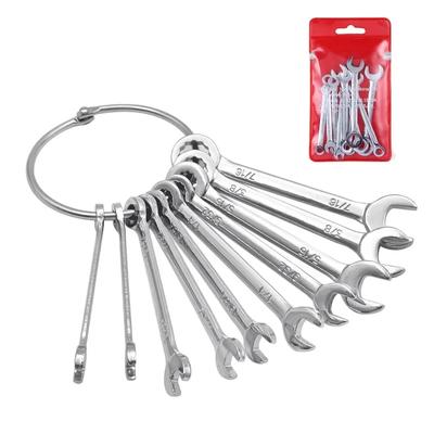 10pcs Mini Spanner Wrenches Set Key Ring Spanner Explosion-proof Pocket British/Metric Type Wrenches