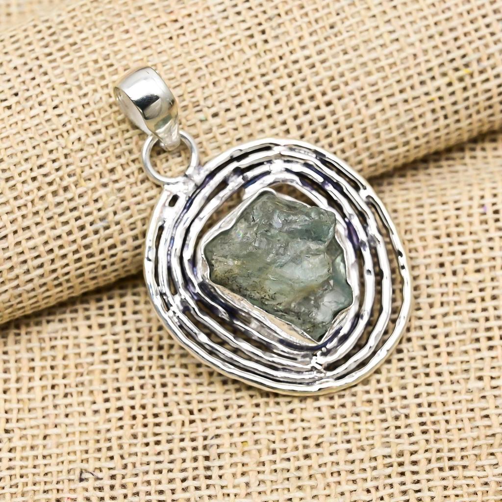 Rough Aquamarine Gemstone Jewelry Handmade 925 Sterling Silver Pendant
