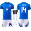 Europacup Italiaanse Thuis Voetbaluniform Set Shirt Nr. 14 Chiesa Jr. 18 Barrera Nationaal Team