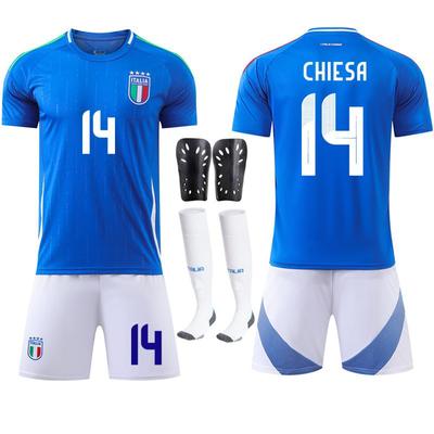 Europacup Italiaanse Thuis Voetbaluniform Set Shirt Nr. 14 Chiesa Jr. 18 Barrera Nationaal Team