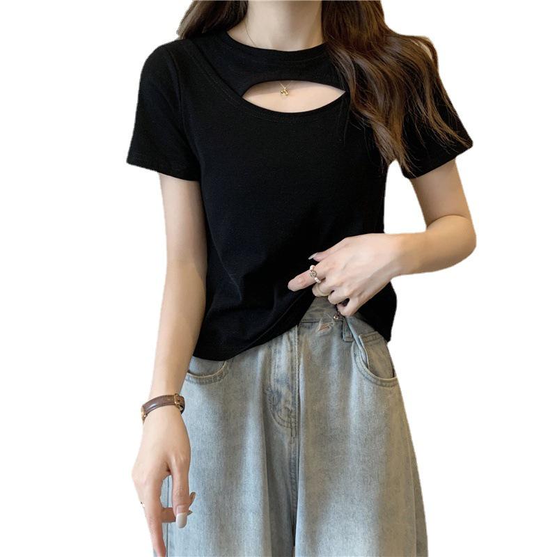 Slim Fit Hollowed-Out Candy Color Korean Style Summer Women’s T-Shirt