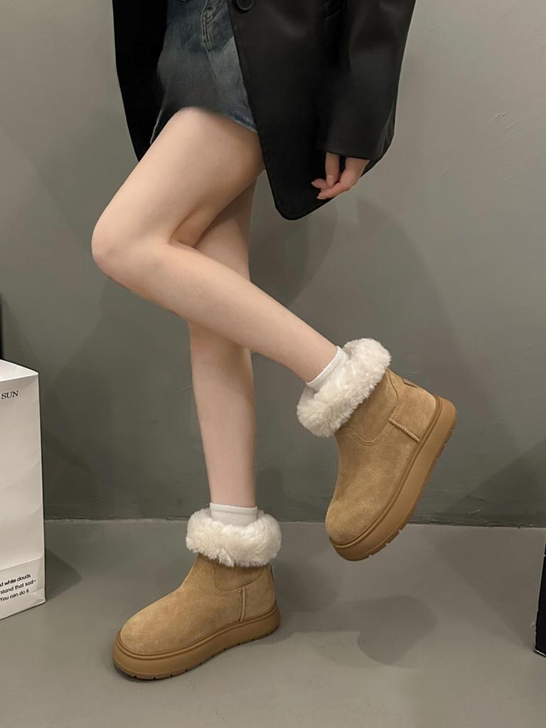 Medium Tube Snow Boots Women's 2026 Winter New Thick-soled Velvet Thickened Fashionable Versatile Short Boots Solid Color Warm Cotton Boots