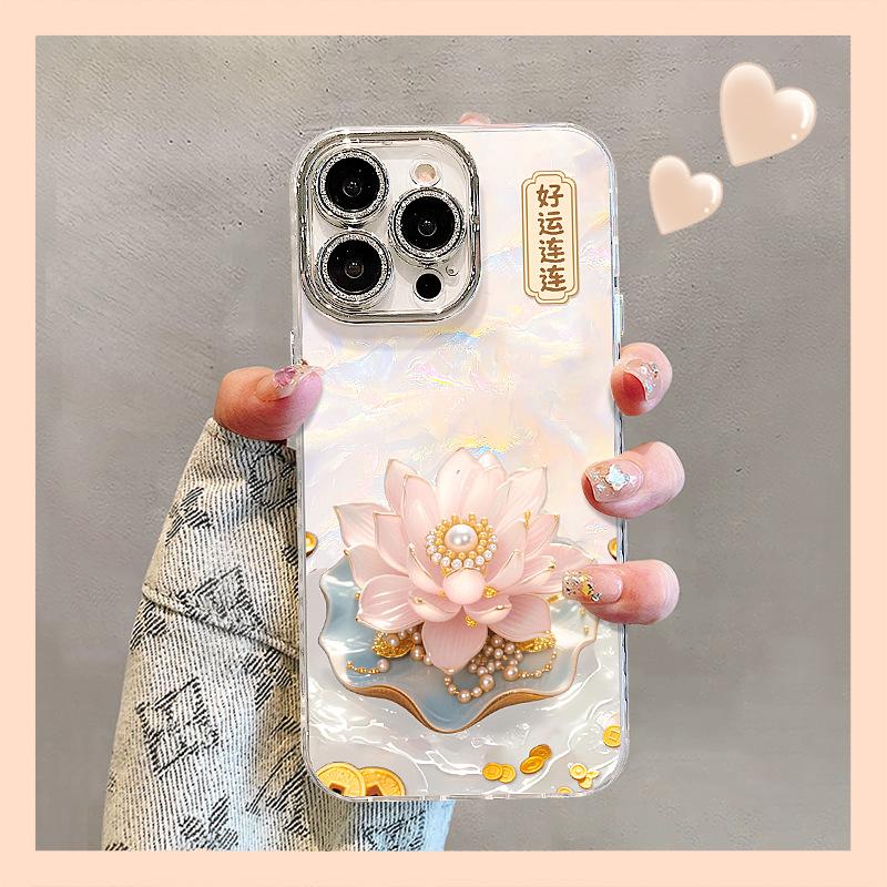 Good luck lotus bracelet is suitable for iphone16promax Apple 15 mobile phone case 13 national style 12 personality and advanced sense