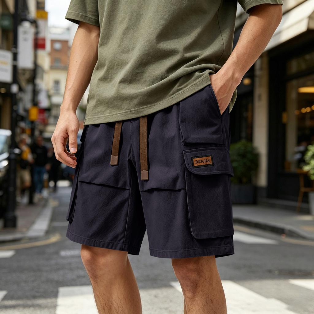 Men's Casual Loose Fit Multi Pocket Cargo Shorts Elastic Waistband Drawstring Outdoor Utility Shorts for Summer