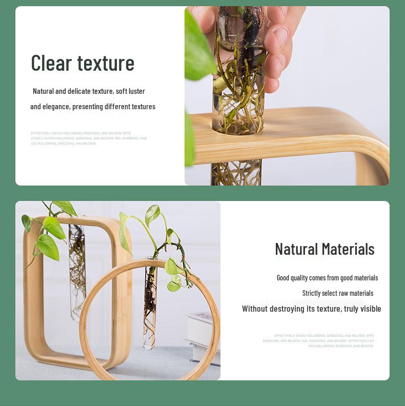 Nan Bamboo Glass Vase: Modern Minimalist Hydroponic Plant Container for Home, Office, Desk, or Wall Decor.