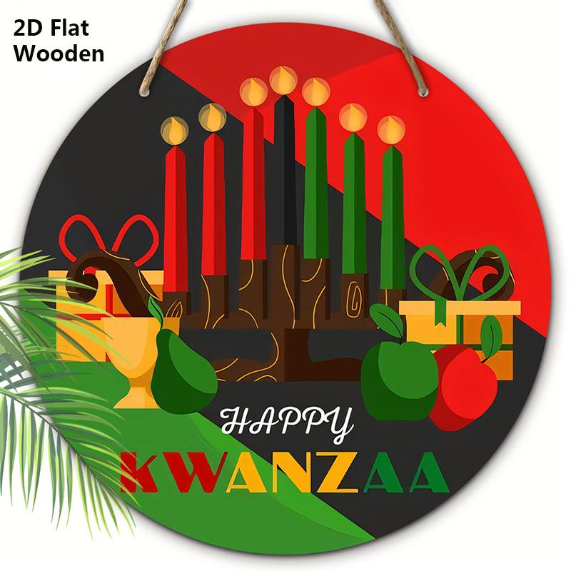 

Happy Kwanzaa Wooden Sign - Unique Round Sign for Front Door, Wall Hanging Decor - Ideal Kwanzaa Decoration 20cm/7.87in красный