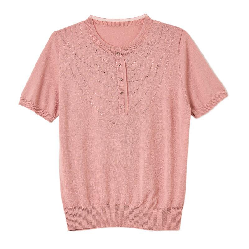 Mother's Day 2026 Ice Silk Short-Sleeve Blouse - New Style, Lightweight Knit for Middle-Aged & Elderly Women