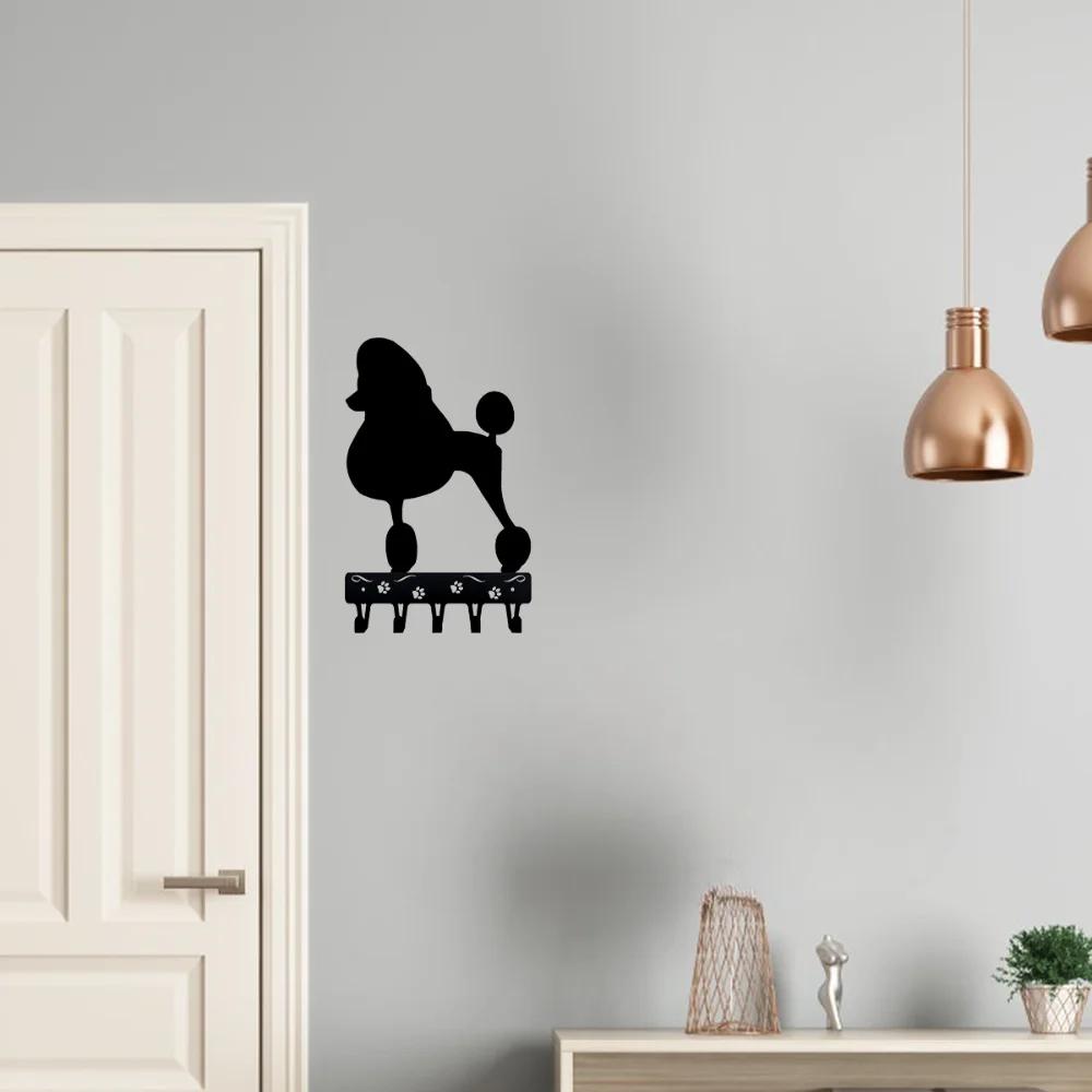 Poodle Key Holder for Wall - Small 6 Inch Wide with 5 Hooks - Iron Crafts Wall-Mounted Coat Rack Organizer Iron Art Décor