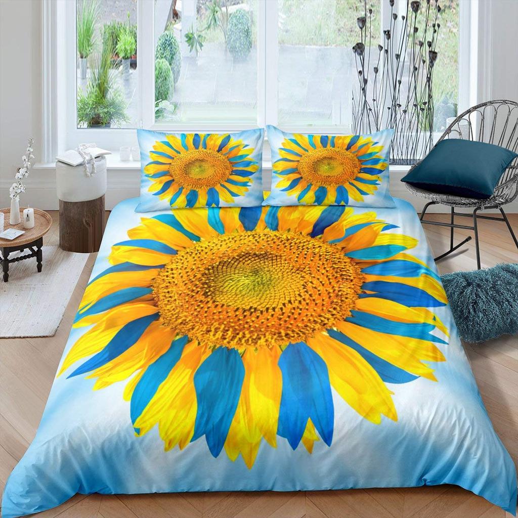 Vintage Sonnenblumen Bettbezug Set Buchstaben Bettwäsche Set Buchstaben und Sonnenblumen Gedruckt Retro Mädchen Queen Size 2/3tlg. Bettdeckenbezug