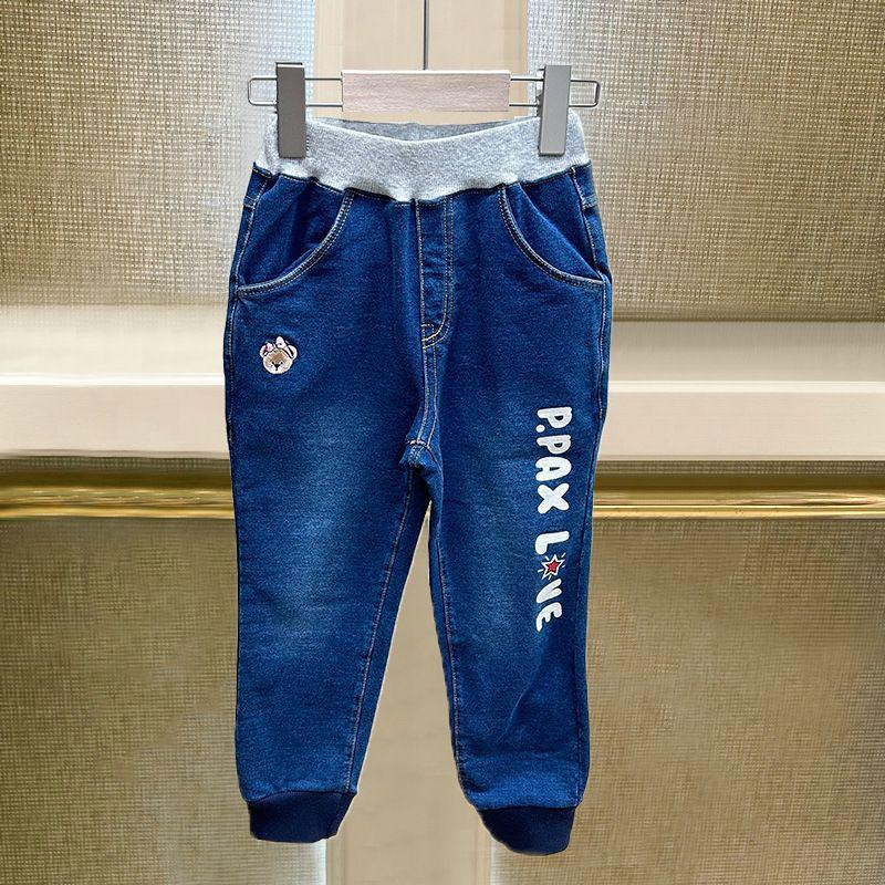 

2025 Girls Elastic Slim-Fit Jeans with Bear Embroidery and Side Print for Spring & Autumn 140 cm синій