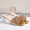 Shiny Sequins High Heel Slippers for Women Summer Fashion Square Toe Transparent Heeled Sandals Woman Gold Silver Glitter Slides
