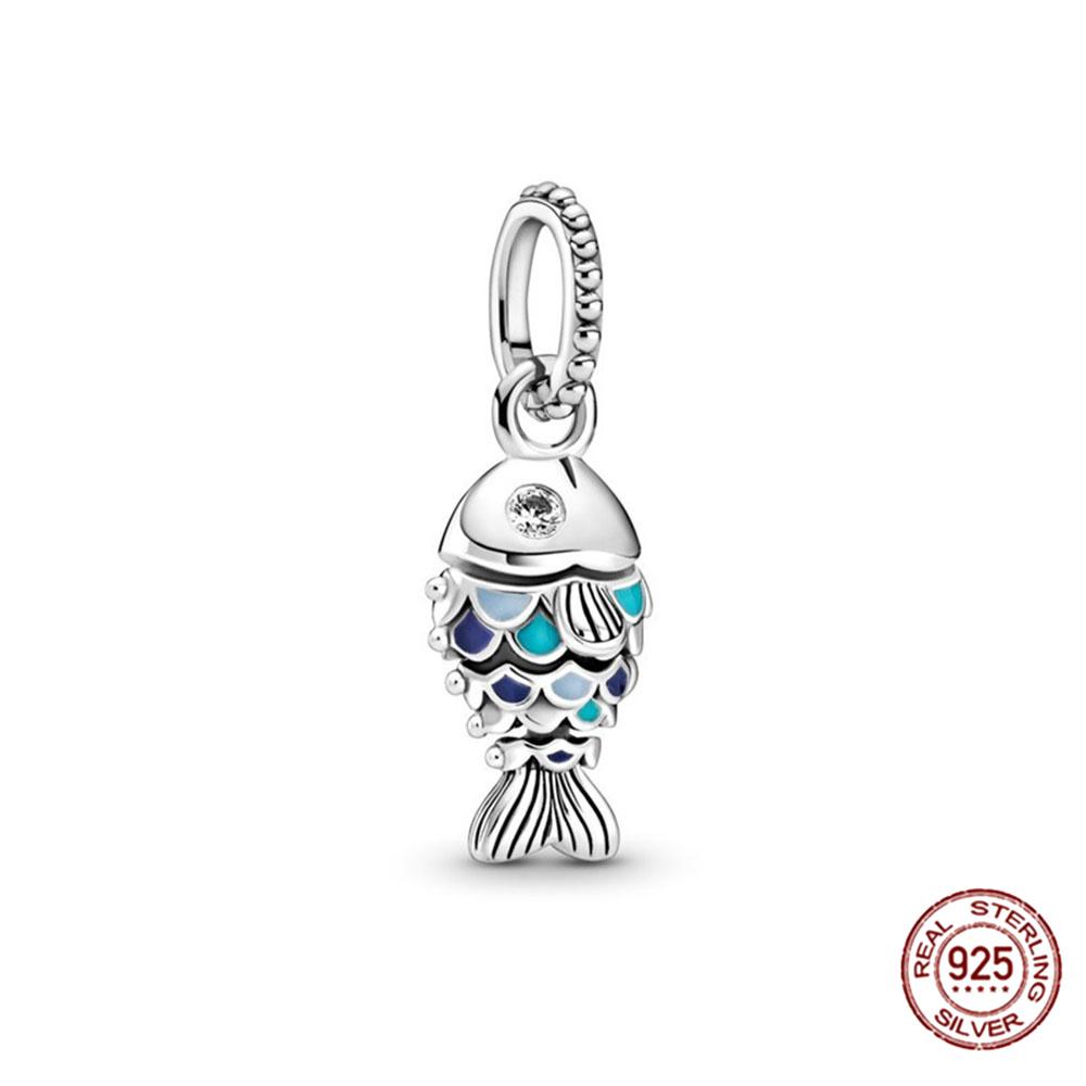 

100% стерлингового серебра 925 пробы бусины в форме рыбки подходят для оригинального модного браслета с подвесками для женщин своими руками модный ювелирный бутик подарок