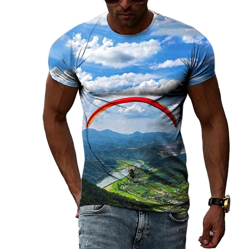 FashionSummer Paragliding 3D Print T-Shirts Streetwear Men Casual Oversized O-Neck Short Sleeved T Shirt Tees Tops Clothing