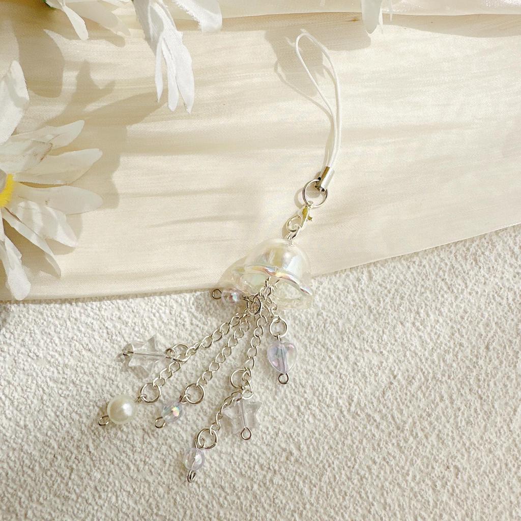 Artistic Jellyfish Wind Chime & Glass Lily Pendant: Phone Chain, Car Hanging, Bag Charm, Event Gift.