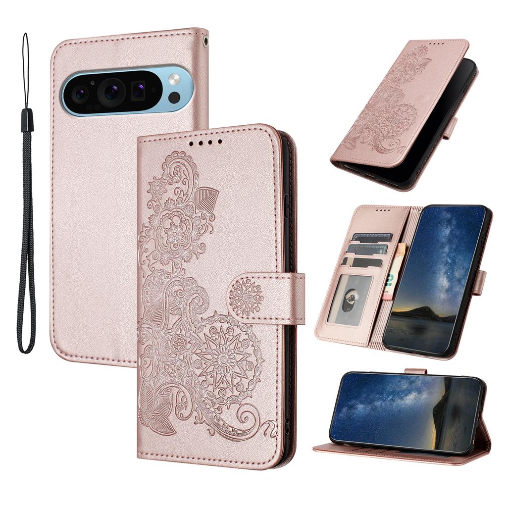 For Google Pixel 9/Pixel 9 Pro Phone Cases Mandala Flower Leather Wallet Mobile Cover with Strap