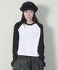 Deumakeu Color Mix Raglan Semi-Crop Long Sleeve T-Shirt Ivory & Black