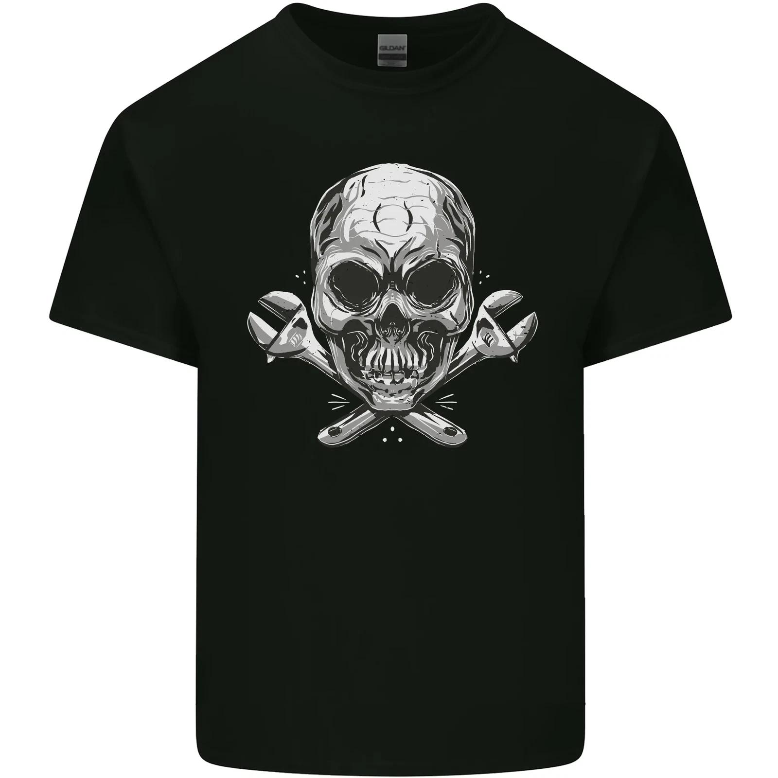 Spanner Skull Mechanic Biker Kids T-Shirt Childrens XL