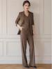 Women's Dark Brown Lyocell Blazer with Wide-Leg Pants Three-Piece Business Set