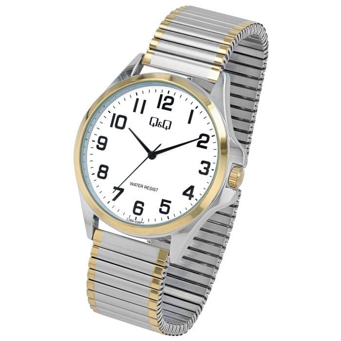 Montre - Q&Q - C36A-026PY - Bracelet acier inox bicolore extensible - Cadran blanc chiffres arabes - Quartz Miyota 2035, 3 ATM