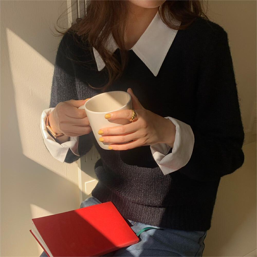 

Korean Fake Two-piece Shirt Collar Sweater Women s Autumn And Winter New Style With Lazy Style Contrast Color Lapel Sweater Top Women One Size чорний