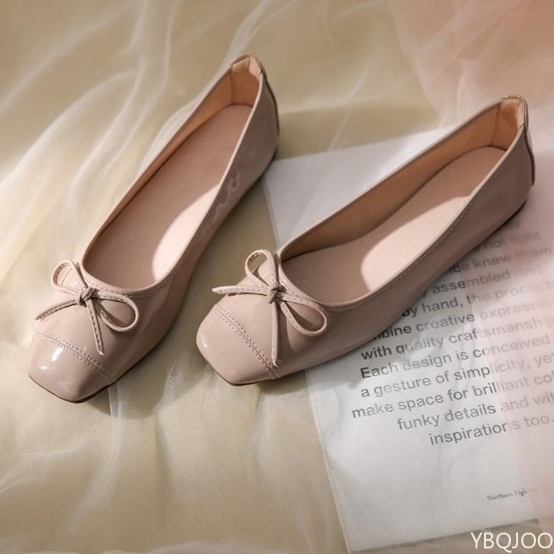 Fashion Female Bow Flat Sole Shoes New French Style Small Fragrant Shoe Nake Patent Leather Soft Soled Flats Light Comfort Women's Shoes