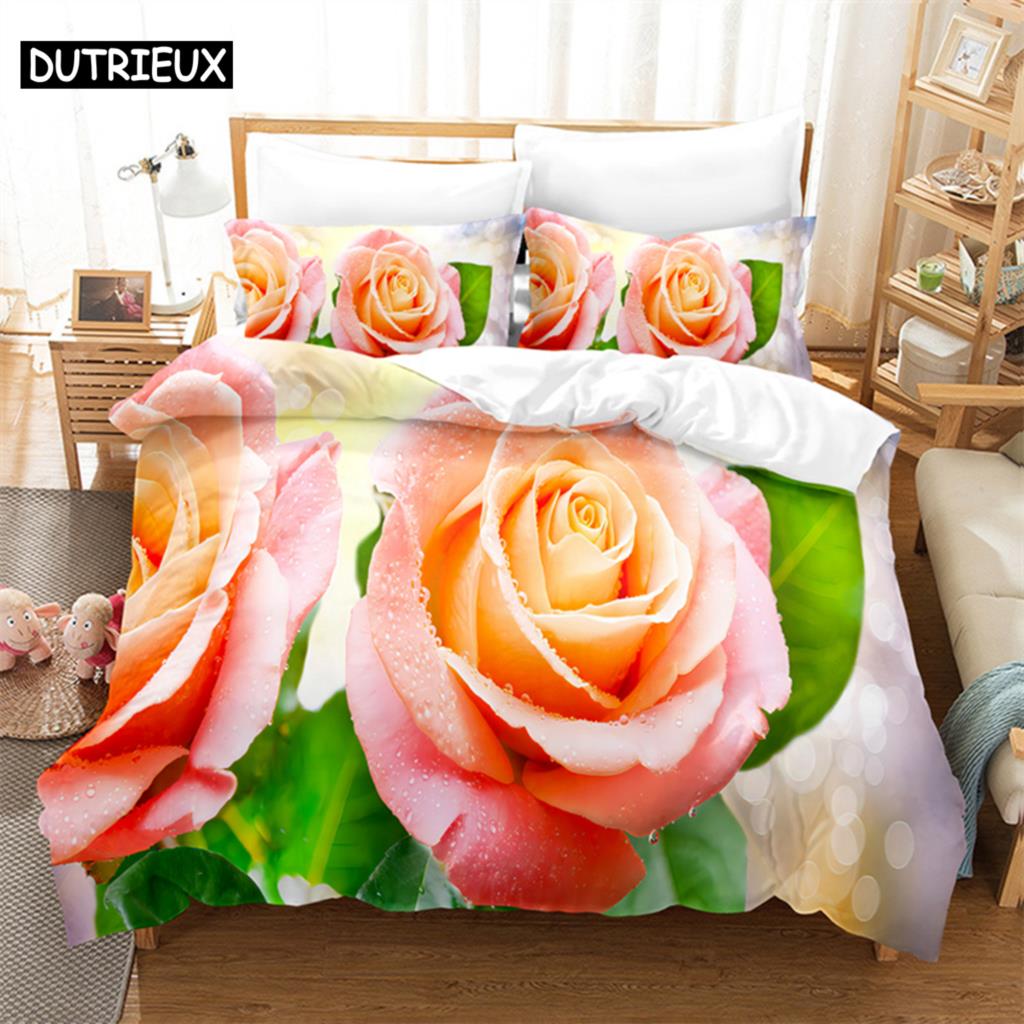 Luxury Rose Queen Bedding Set Duvet Cover Set Bedding Comforter Bedding Sets Bed Linen King Size Duvet Cover Bedding Set