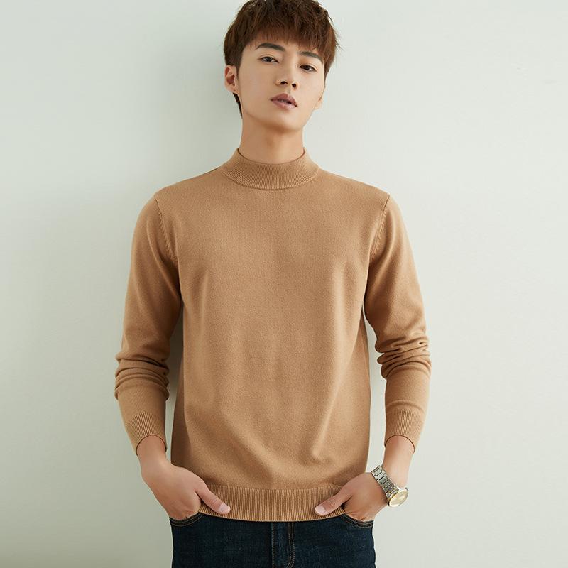 Fall and Winter Semi-turtleneck Sweater Men's Pullover Loose Solid Color Handsome Knit Sweater Fashion Versatile Bottoming Wool Sweater Long-sleeved