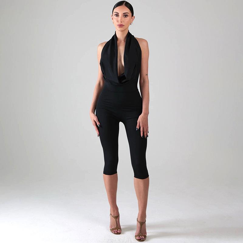 Women's 2026 Summer Draped Neck Backless Tie Bodycon Jumpsuit