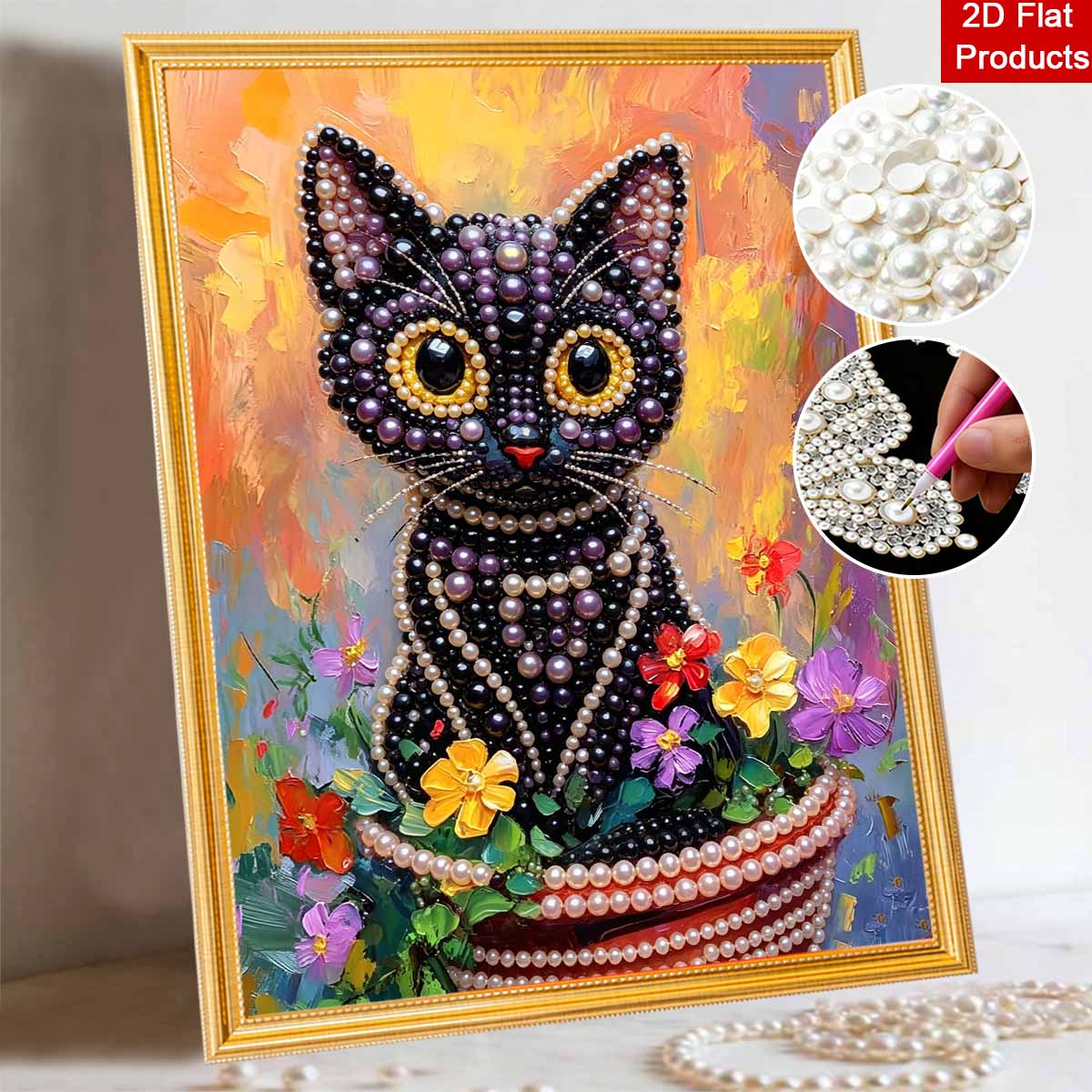 Black Cat Animal Pearl Painting Handmade DIY Pearl Art Painting Stickers Home Decoration Gifts 30x40