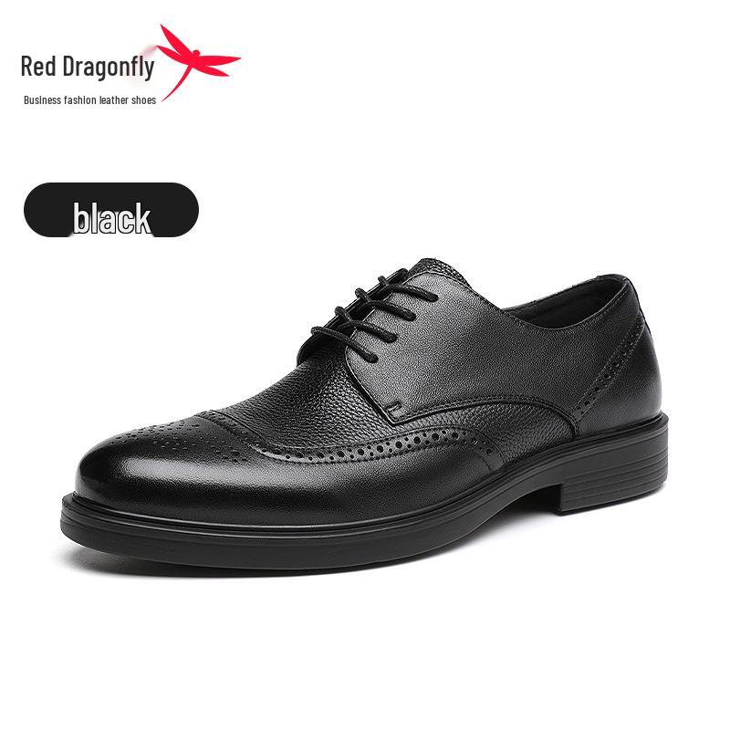 Red Dragonfly Men s Genuine Leather Soft Sole Brogue Shoes - Autumn/Winter Formal Style 39 чёрный