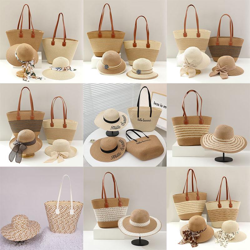 Straw Hat And Bag Set With Sun Protection For Outdoor Travel Casual Summer Adults