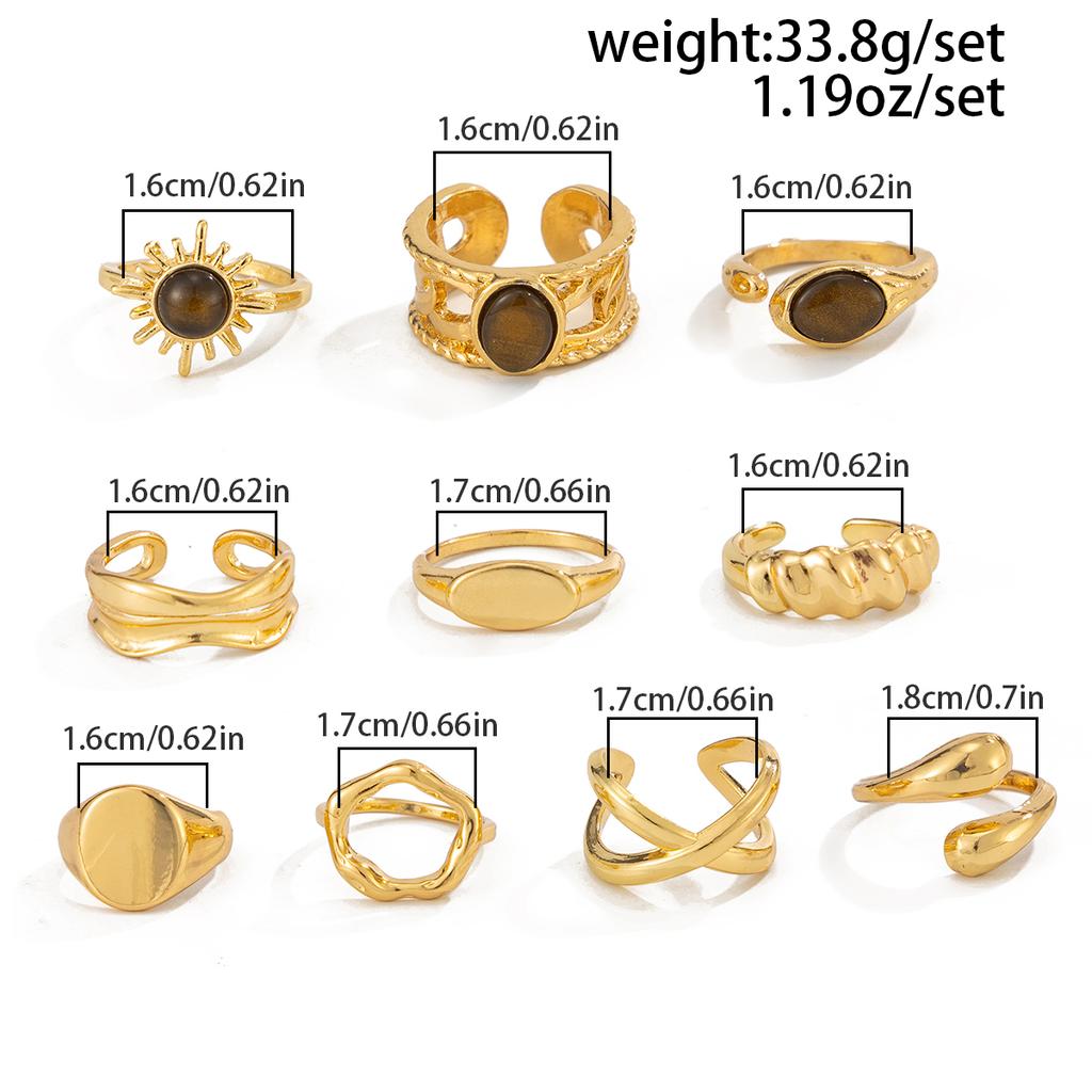 Ingemark 10 Pcs/Set Trend Creative Water Drop Metal Rings Women Elegant Vintage Acrylic Gold Color Open Ring Jewelry Accessories