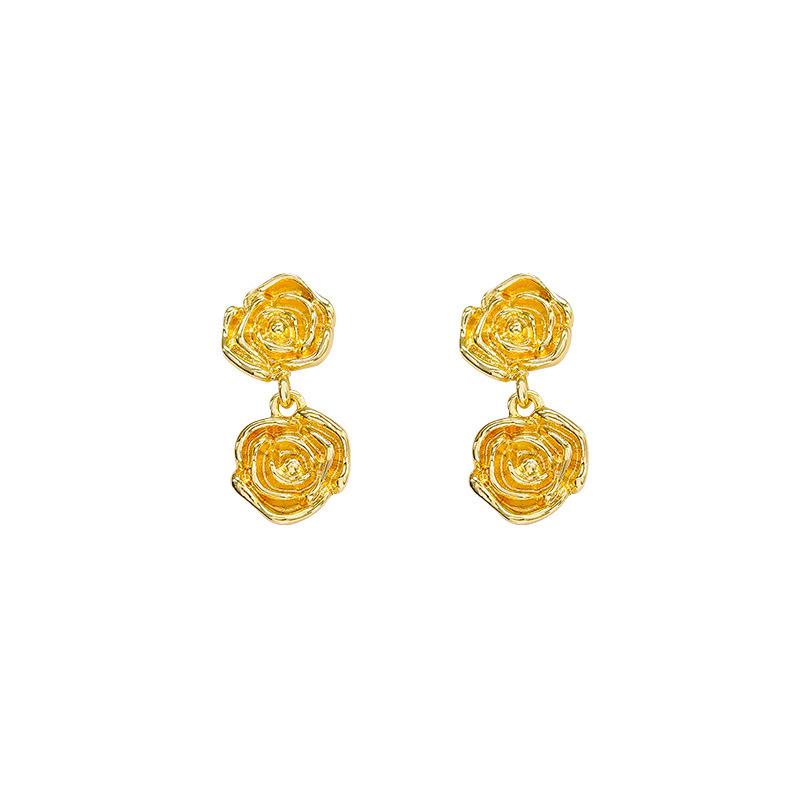 Retro French gold rose earrings female Internet celebrity stud earrings temperament new earrings