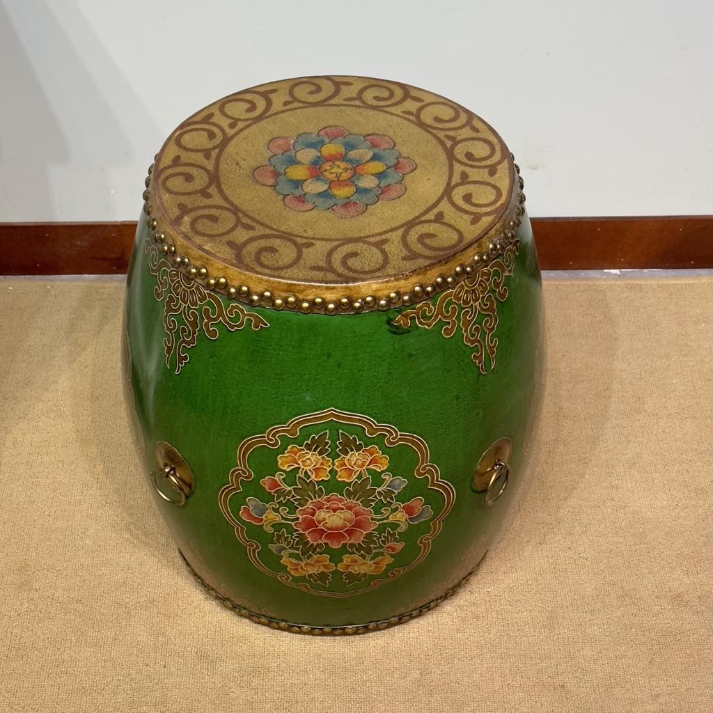 New Chinese Style Distressed Drum Stool, Solid Wood Tea Table & Accent Seat for Living Dining Room, Creative Home Decor Ottoman