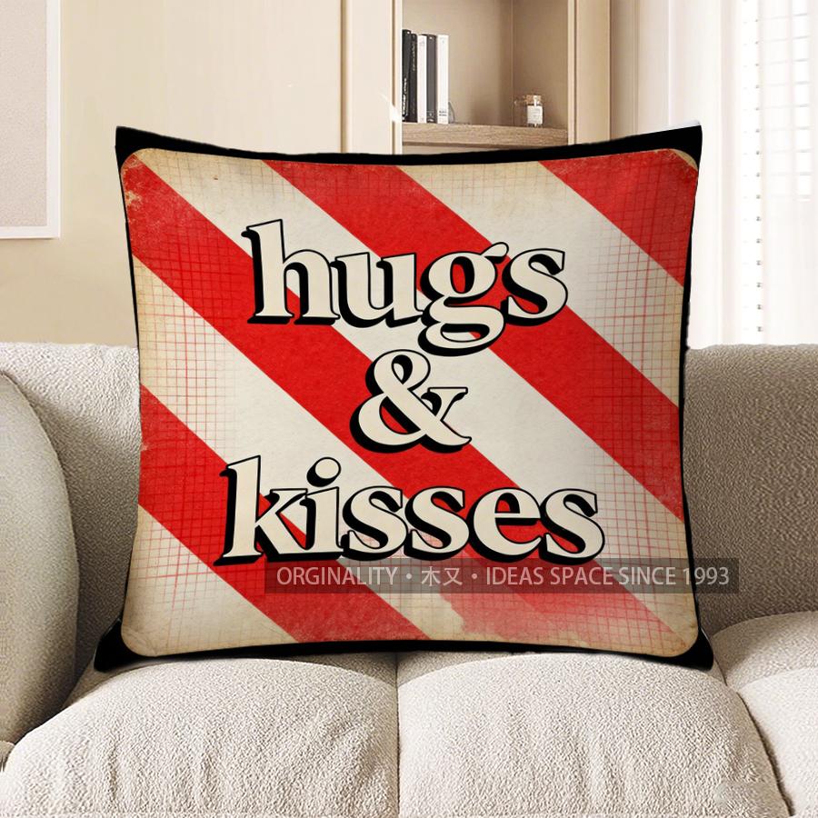 2D Розово-серые полосы Сердце Любовь Декоративная подушка Наволочка Подходит для дивана Спальни Автомобиля Наволочка 40x40cm