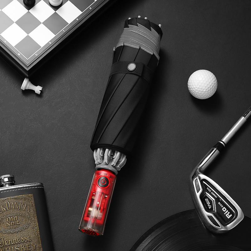 Tri-fold 10-bone Fully Mechanical Reverse Male Folding Umbrella Safety Anti-rebound Explosion-proof Reinforcement Wind-resistant Large