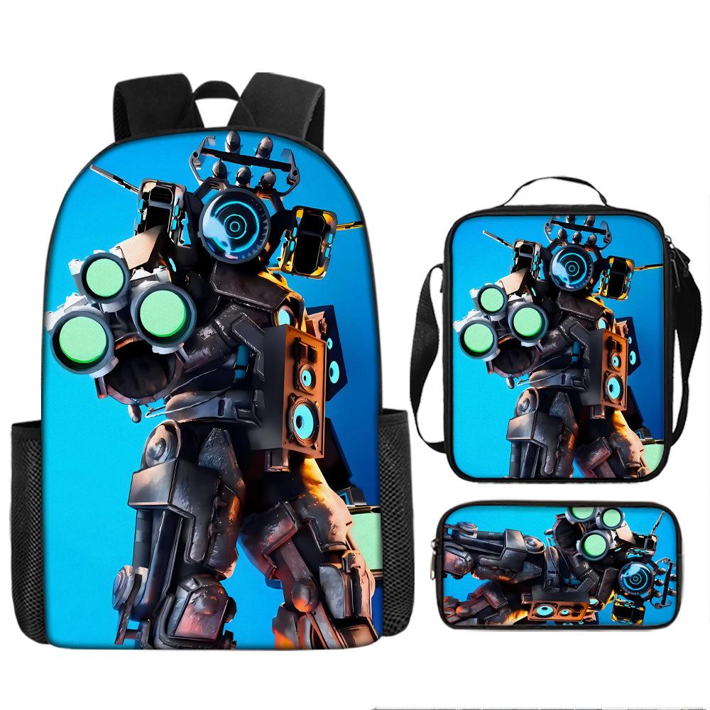 Toilet Man Backpack Trendy Backpack European and American Retro Schoolbag Cartoon Backpack Three-piece Set