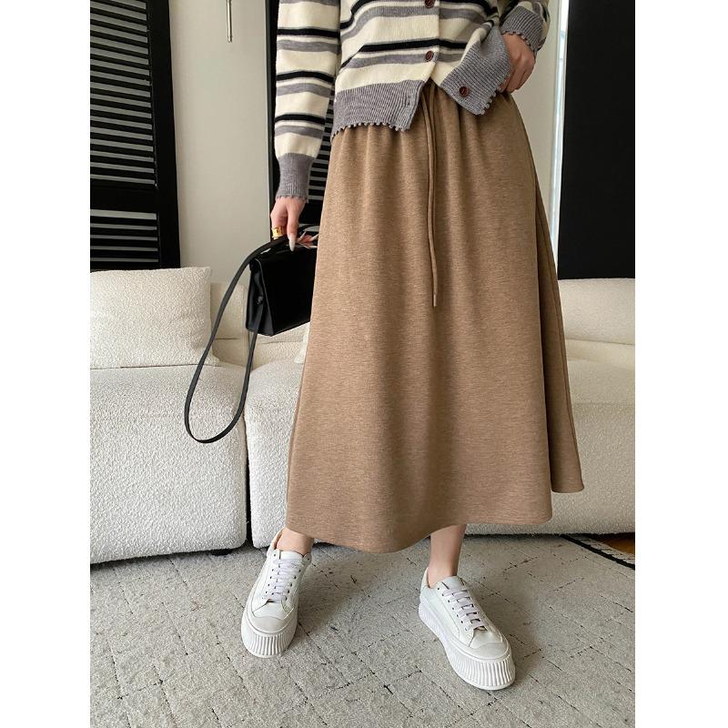 Sinan Slimming Skirt SN8370: Pear-shaped, Hip-covering, Elastic Waist, Drawstring, Draped Style 34 кофейный