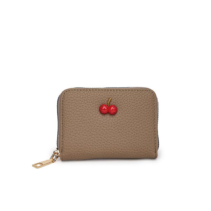 Zipper new women's cherry texture organ card bag multi-card wallet trendy solid color clutch bag