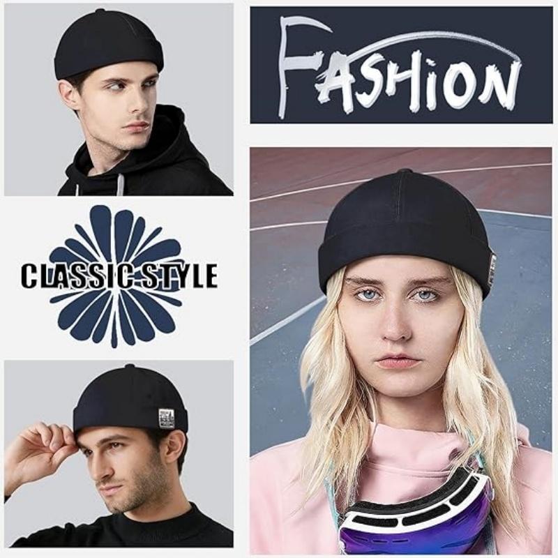 Unisex Cotton Hat Adjustable Brimless Docker Cap Rolled Cuff Sailor Hat Skullcap