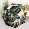 Stained Glass Hamsa Hand with Eye Design Wall Art DecorUmbrella with Cute Design,Portable 3-Fold Compact Umbrella for Men&Women,Valentine's